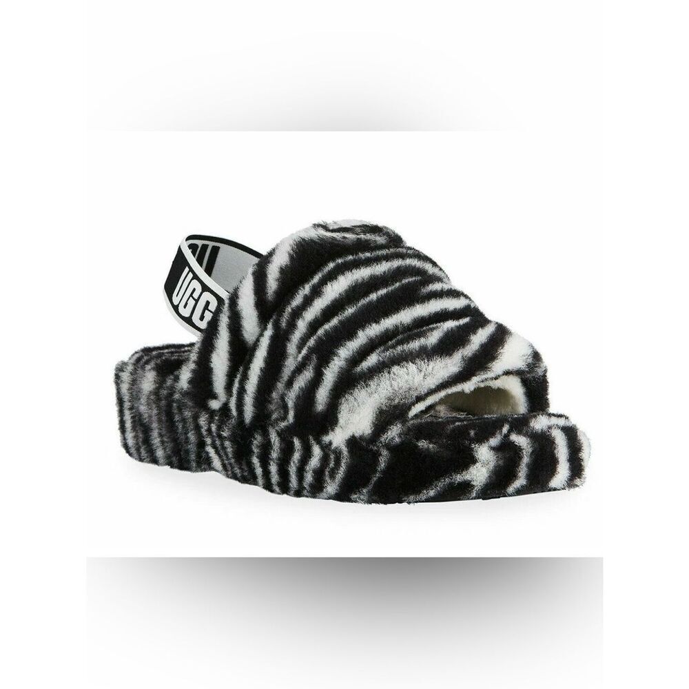 UGG Fluff Yeah Zebra Print Shearling Slippers 🖤🤍